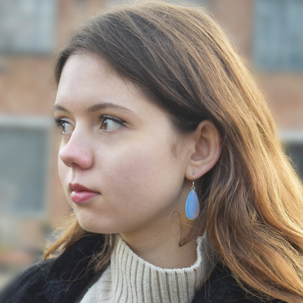 Sea Glass Opal Sterling Silver Earrings, Minimalist Earrings, Bloom Collection | by nlanlaVictory