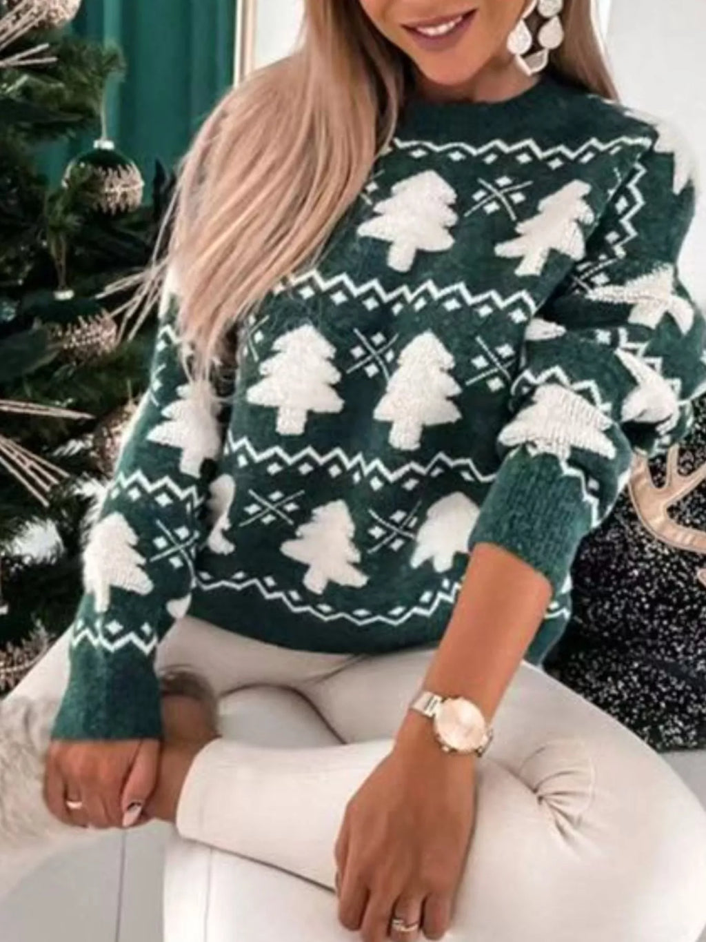 Christmas Tree Pattern Long Sleeve Sweater