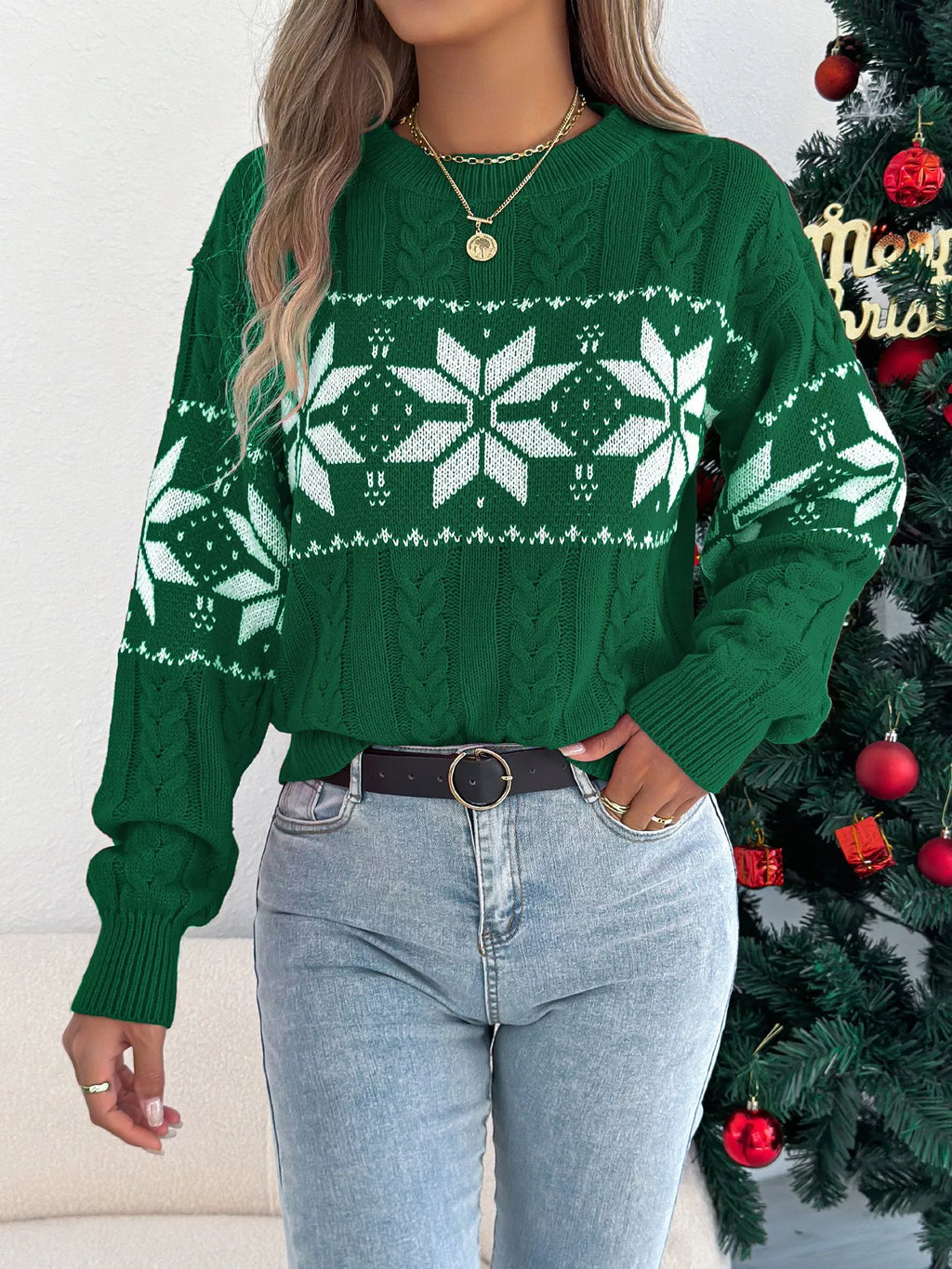 Christmas Snowflake Cable Knit Sweater