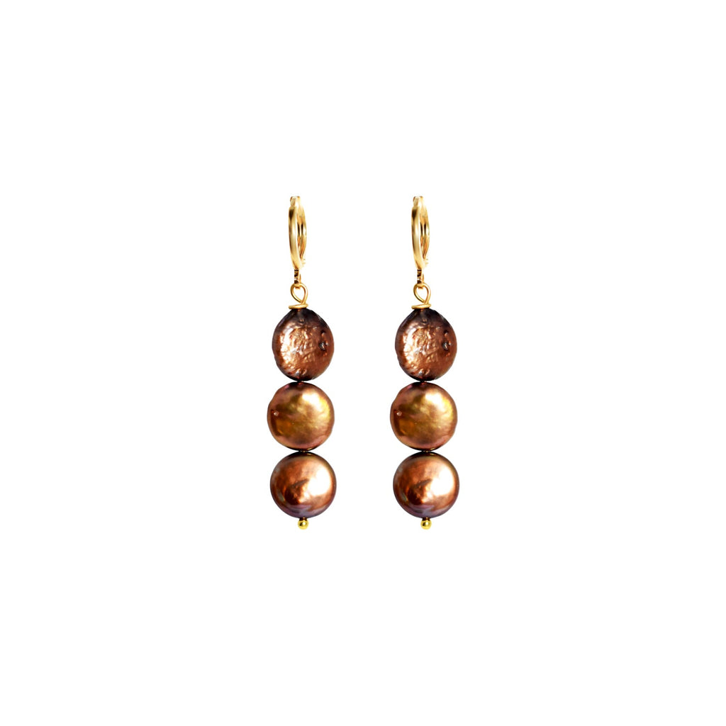 Brown freshwater pearl huggie earrings | by Ifemi Jewels