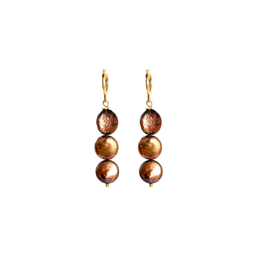Brown freshwater pearl huggie earrings | by Ifemi Jewels