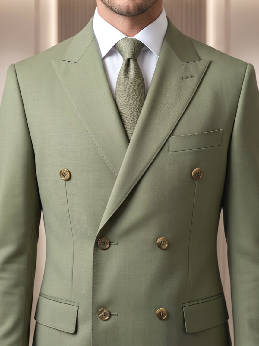 Sage Elegance: Double-Breasted Wool Blend Suit