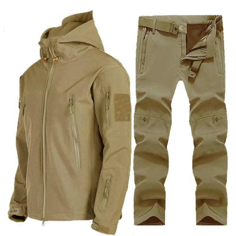 Outdoor Hooded Jacket and Trouser Clothing Set with Style Options