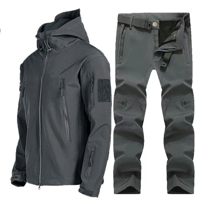 Outdoor Hooded Jacket and Trouser Clothing Set with Style Options