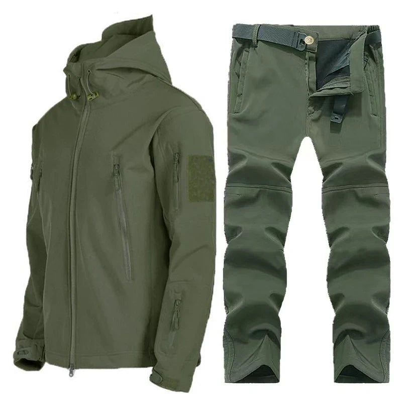 Outdoor Hooded Jacket and Trouser Clothing Set with Style Options