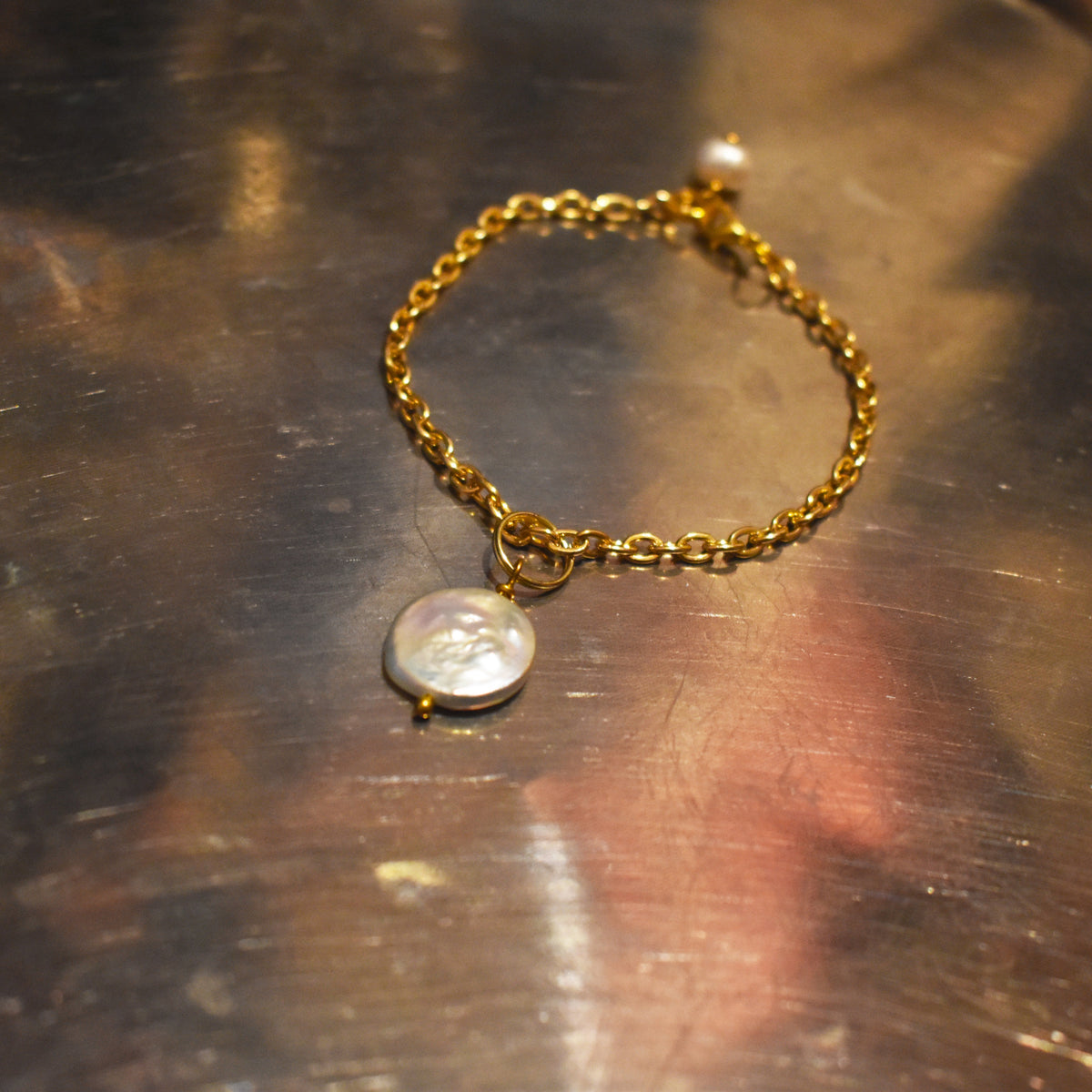 Pearl adjustable bracelet or anklet on gold plated chain | by Ifemi Jewels